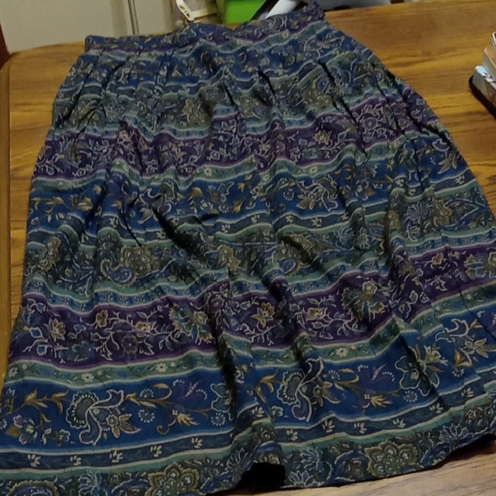 Good Condition Koret Size 12 Blue Purple Green Floral A-Line Midi/Maxi Skirt